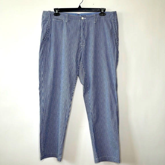 POLO RALPH LAUREN BLUE/WHITE NAUTICAL GOODS COTTON SEERSUCKER PANTS SZ  38 - Picture 1 of 8